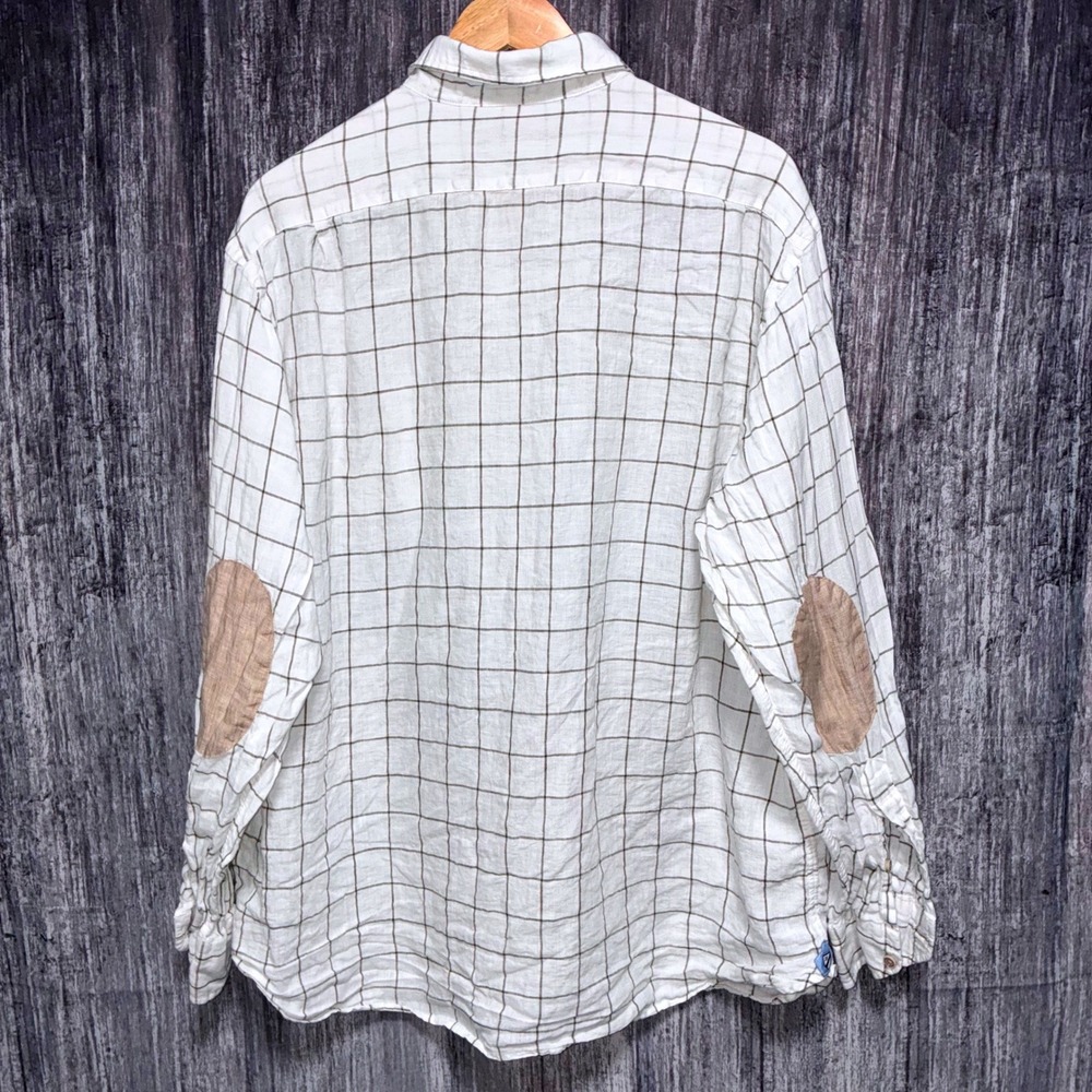 Cremieux Collection 100% Linen‎ Plaid Elbow Patch Long Sleeve Men Size XL - Picture 2 of 6